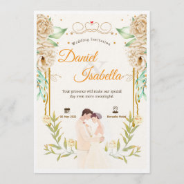 Invitación de boda de acuarela floral verde beige