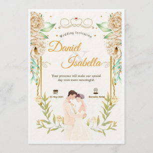 Invitación de boda de acuarela floral verde beige