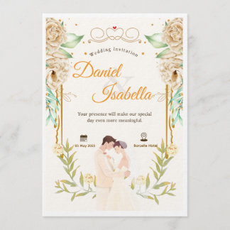 Invitación de boda de acuarela floral verde beige
