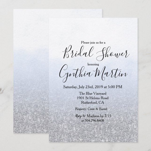 Invitación de boda de acuarela gris azul (Anverso / Reverso)