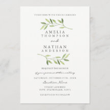 Invitación de boda de acuarela hoja verde