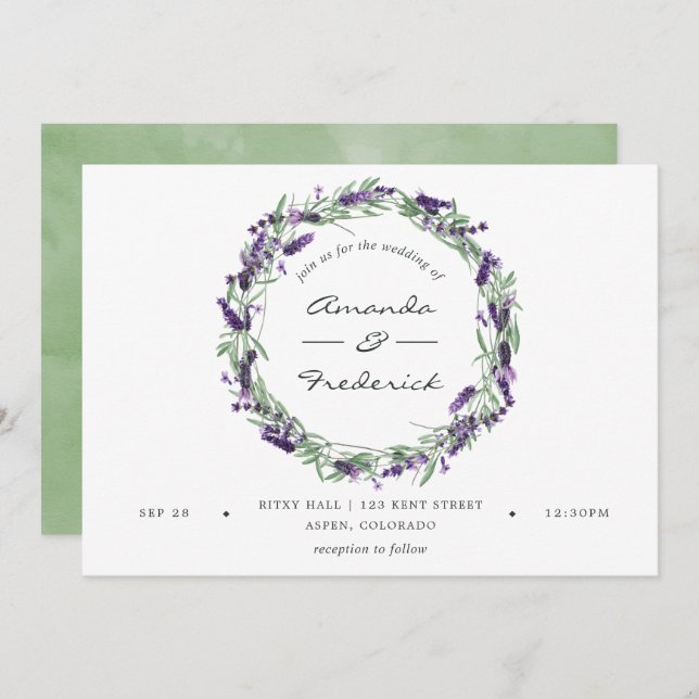 Invitación de boda de acuarela lavanda (Anverso / Reverso)