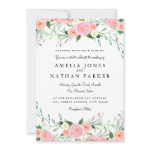 Invitación de boda de acuarela rosa melocotón dulc