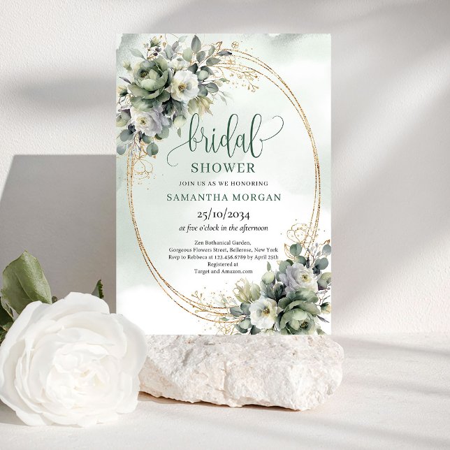 Invitación de boda de acuarela verde dorado (Watercolor Greenery Gold Bridal Shower Invitation)