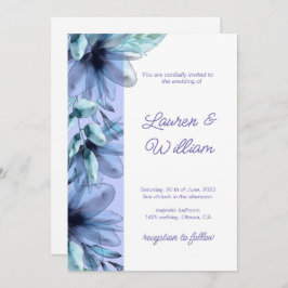 Invitación de Boda de acuarela violeta azul y polv
