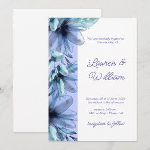 Invitación de Boda de acuarela violeta azul y polv