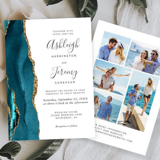 Invitación de boda de ágata azul turquesa y oro de (Subido por el creador)