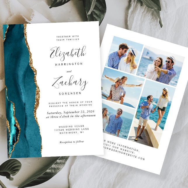 Invitación de boda de ágata azul turquesa y oro de (Subido por el creador)