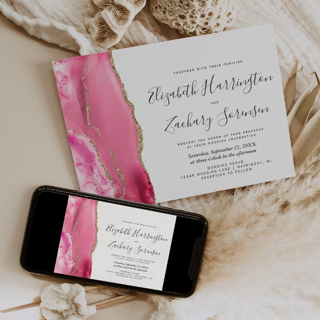 Invitación de boda de ágata de oro rosa moderno (Subido por el creador)