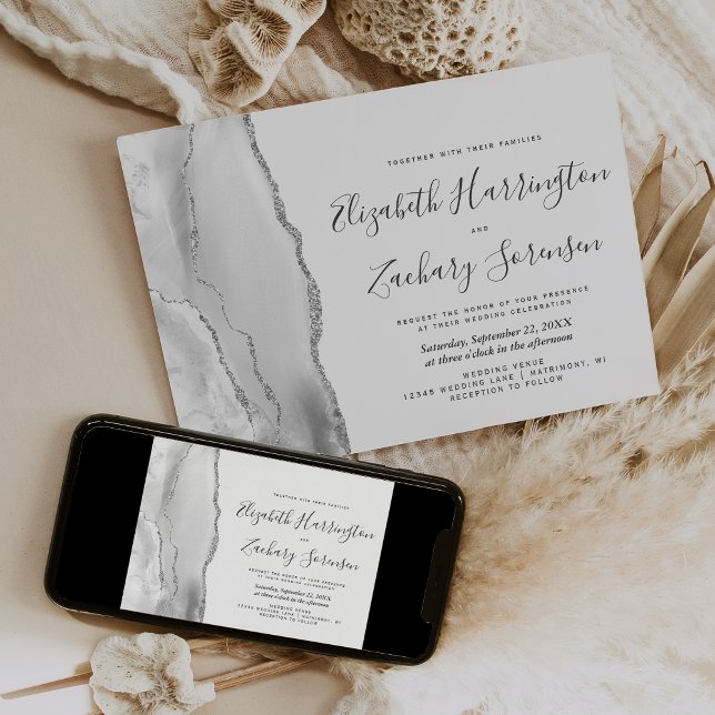 Invitación de boda de ágata gris blanca plateada m (Subido por el creador)