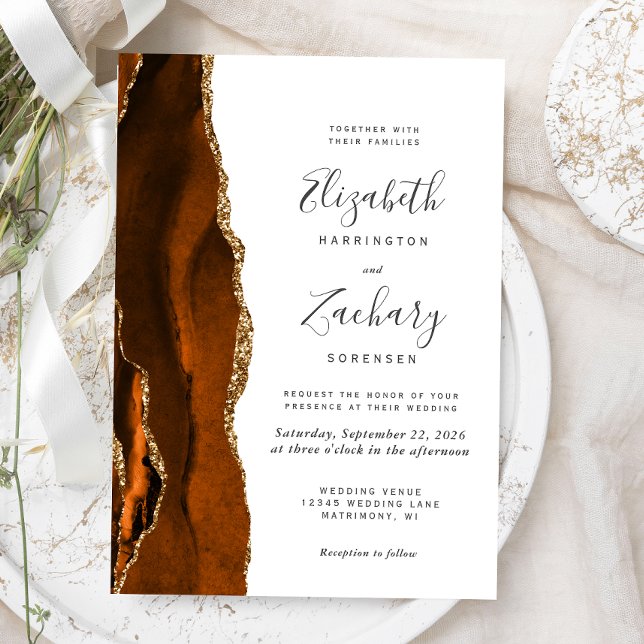 Invitación de boda de ágata naranja quemada y dora (Subido por el creador)
