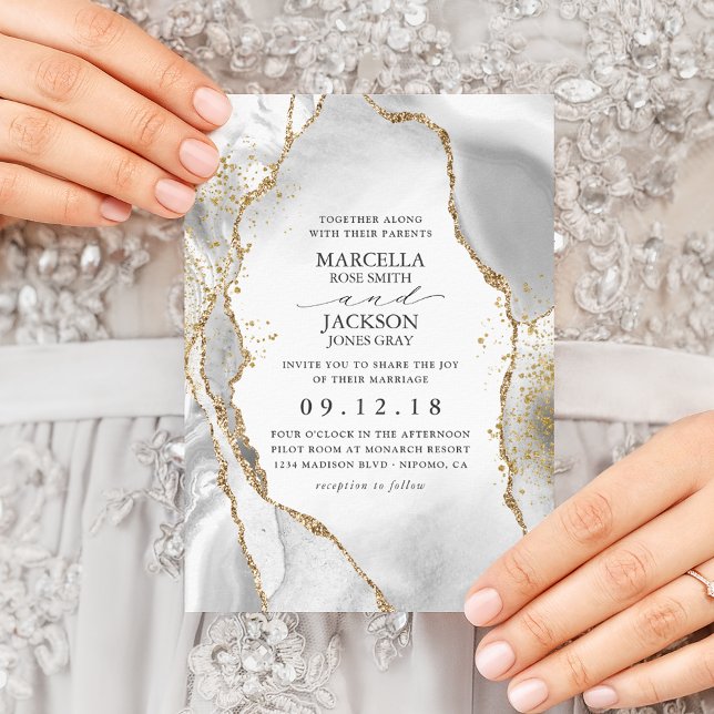 Invitación de boda de Agata Niebla Blanca, Dorada  (Subido por el creador)