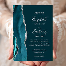 Invitación de boda de ágata plateada turquesa oscu