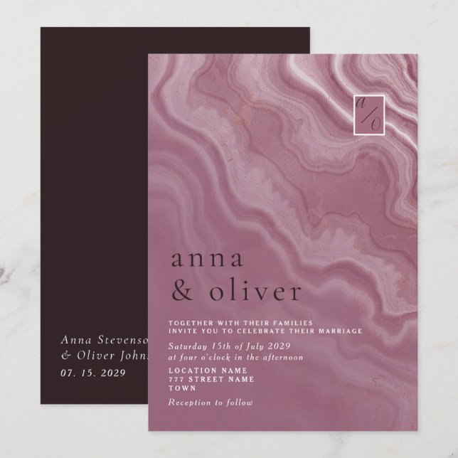 Invitación de Boda de Ágata Rosa Abstracta (Anverso / Reverso)