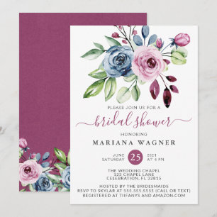 Invitación de boda de aguamarina floral en acuarel