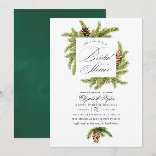 Invitación de boda de aguarela de pinos en inviern