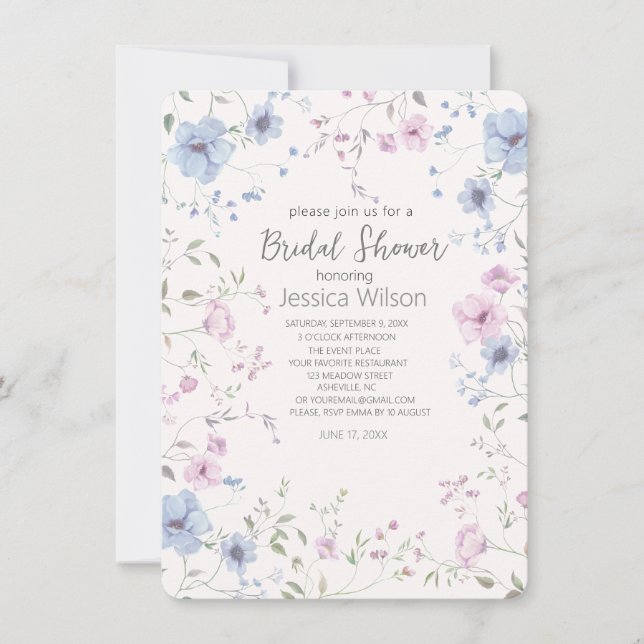Invitación de boda de aguarela floral (Anverso)