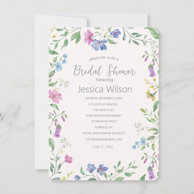 Invitación de boda de aguarela floral (Anverso)