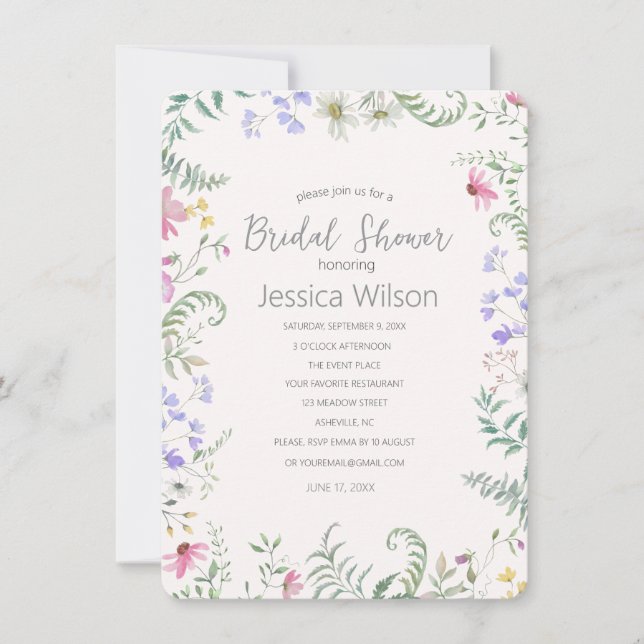 Invitación de boda de aguarela floral (Anverso)