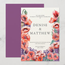 Invitación de boda de amapola con parte posterior 