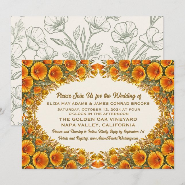 Invitación de Boda de Amapola de California (Anverso / Reverso)