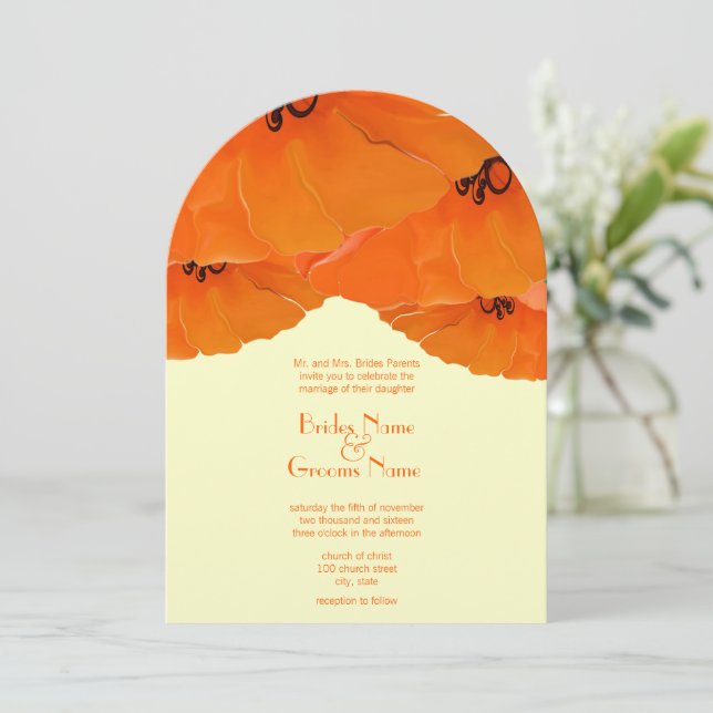 Invitación de Boda de Amapolas Naranjas (Anverso de pie)