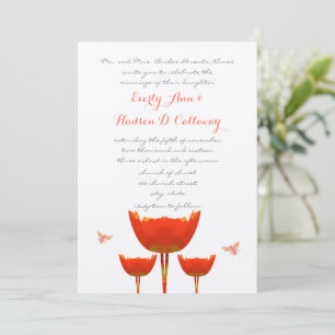 Invitación de boda de amapolas naranjas y abejas