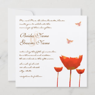 Invitación de boda de amapolas naranjas y abejas