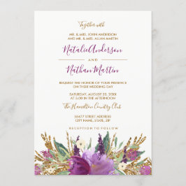 Invitación de boda de amatista brillante con purpu