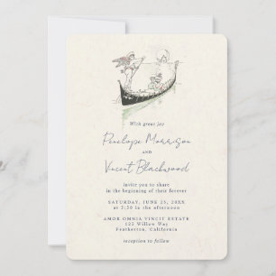 Invitación de boda de amor de Cupido y góndola vin