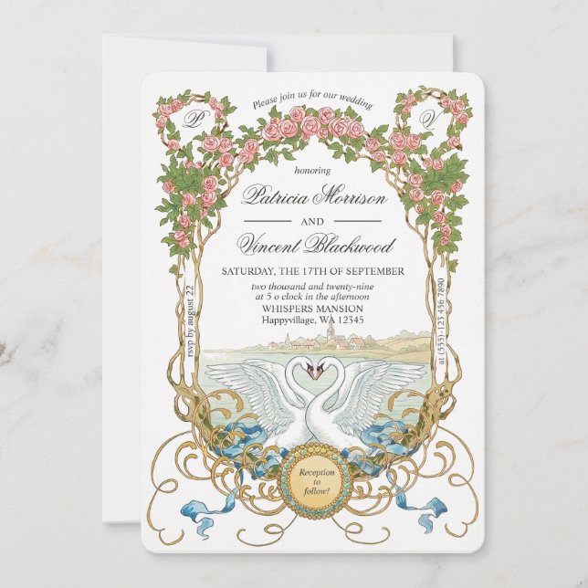 Invitación de boda de amor del Lago de los Cisnes (Anverso)
