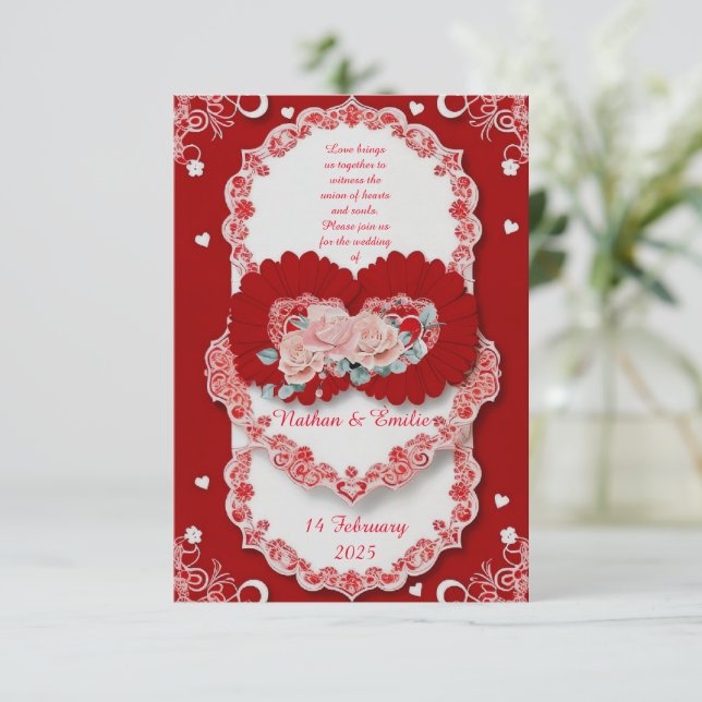 Invitación de boda de amor romántico  (Anverso de pie)