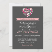 Invitación de Boda de Amor y Corazón Rosa y Gris