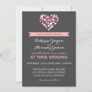 Invitación de Boda de Amor y Corazón Rosa y Gris
