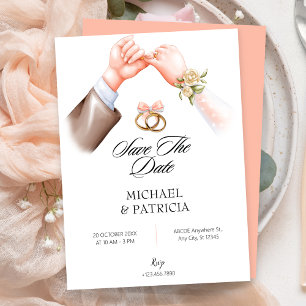 Invitación de boda de anillo de pareja suave rosa