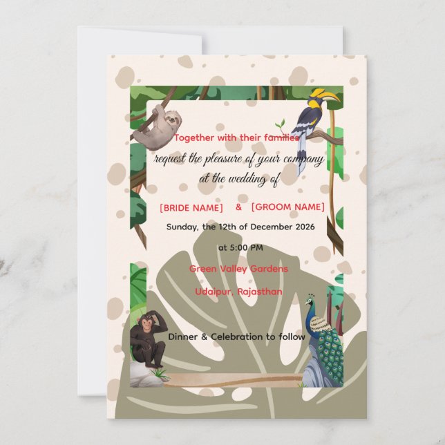 Invitación de boda de animal de bosque  (Anverso)