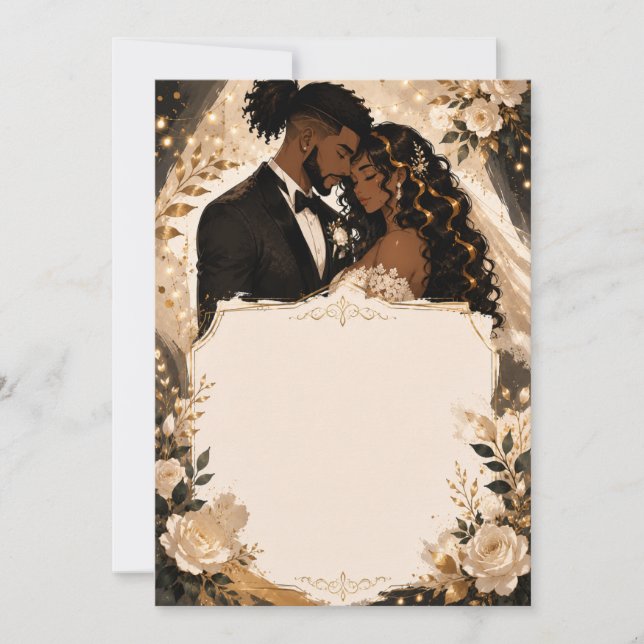 Invitación de boda de anime para pareja negra (Anverso)