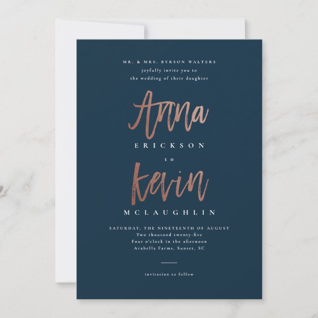 invitación de boda de Anna y Kevin (Anverso)