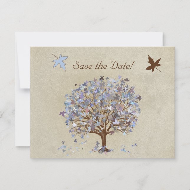 Invitación de boda de árbol azul y marrón #2 (Anverso)