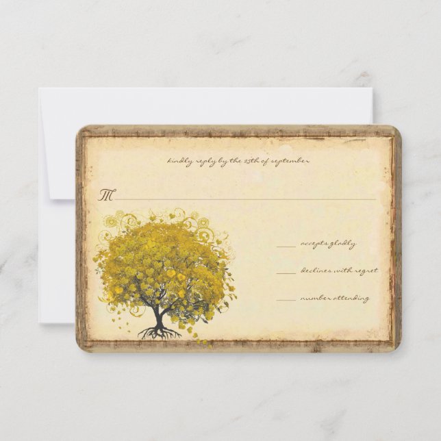 Invitación de boda de árbol caprichoso con corazón (Anverso)
