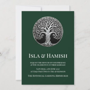 Invitación de boda de árbol celta verde bosque osc