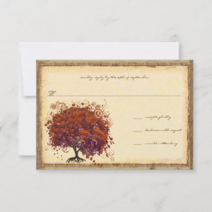 Invitación de boda de árbol con corazón de ciruela