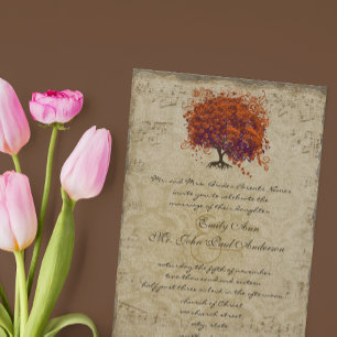 Invitación de boda de árbol de corazón de coral os