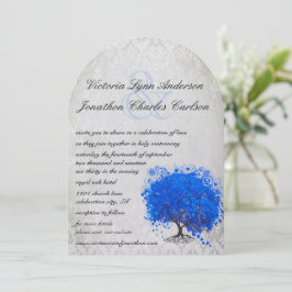 Invitación de boda de árbol de hoja de corazón azu
