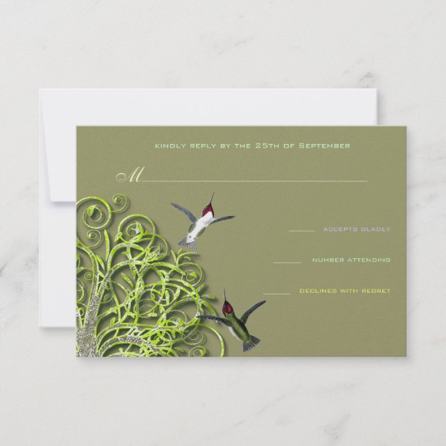 Invitación de boda de árbol de lima de colibríes (Anverso)