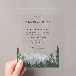 Invitación de boda de árbol de pino de montaña rús