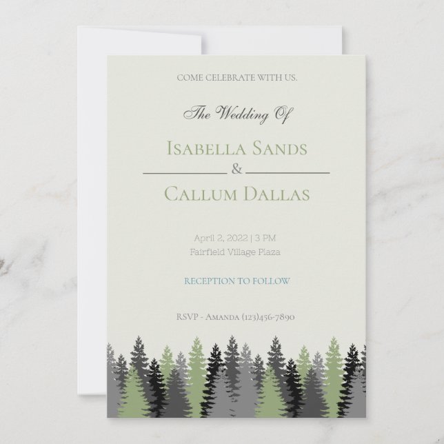 Invitación de boda de árbol de pino del bosque (Anverso)