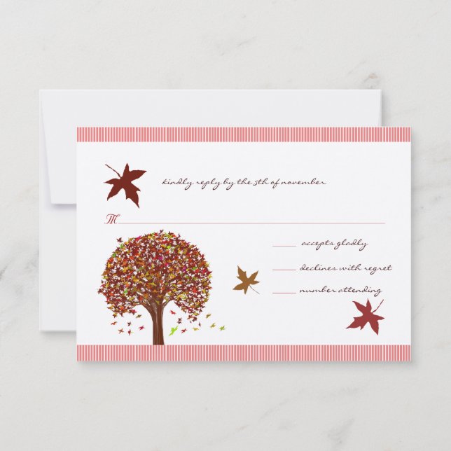Invitación de boda de árbol rojo coral borgoña (Reverso)