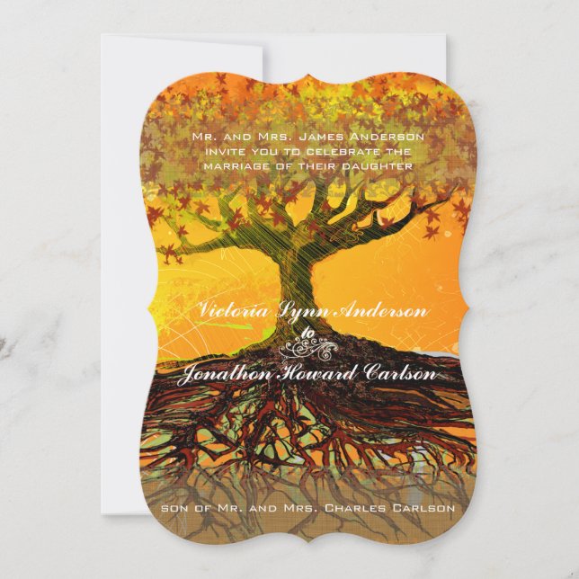 Invitación de boda de árbol romántico Raíces de am (Anverso)