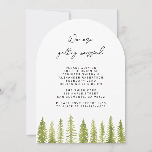 Invitación de boda de árboles acuarela (Anverso)